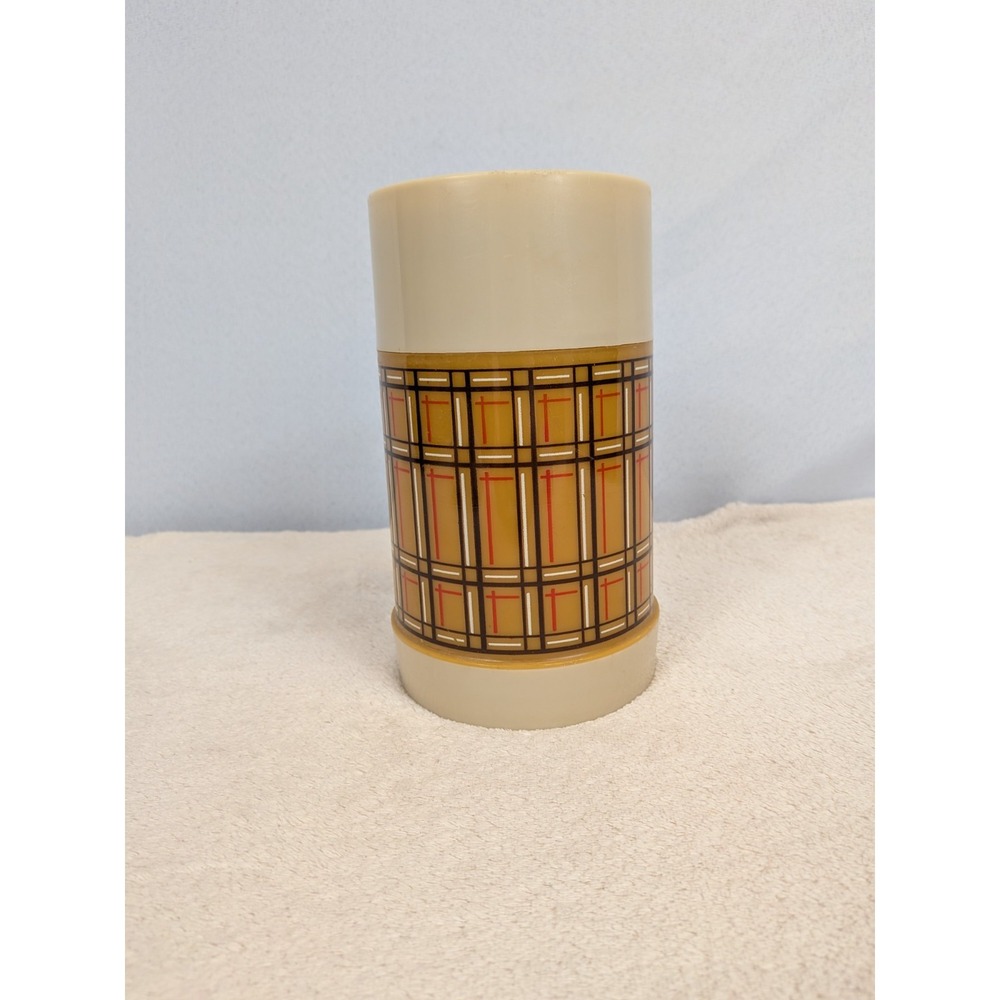 Vintage Aladdin Best Buy Thermos Wide Mouth Pint Plaid‎ Tan Retro USA